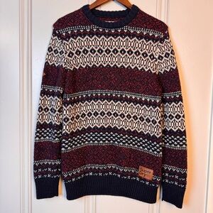 Vintage Superdry Nordic Knit Crew Neck  Pullover Sweater Wool Blend Jacquard Med